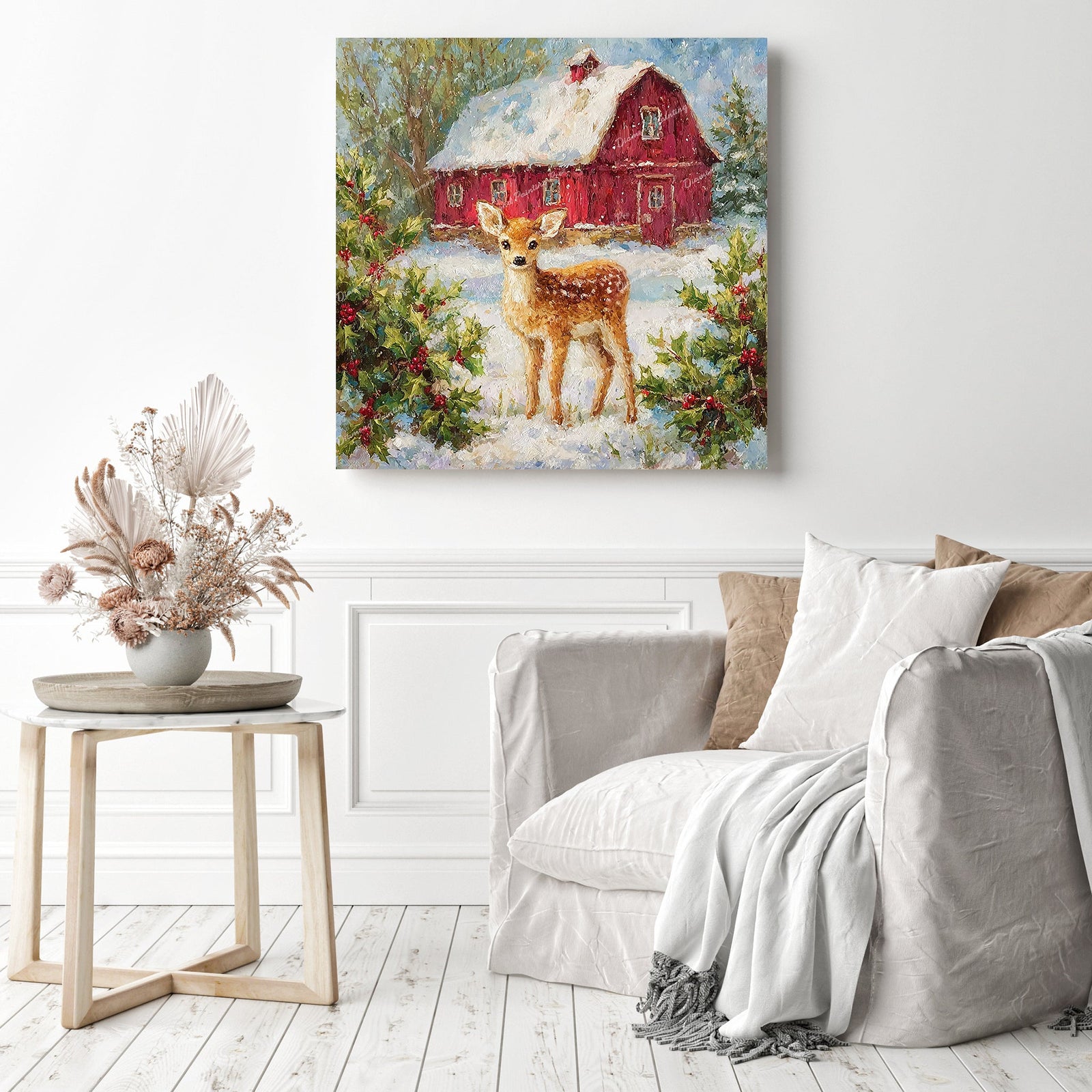 Holly Berry Fawn Diamond Painting as Home Decor