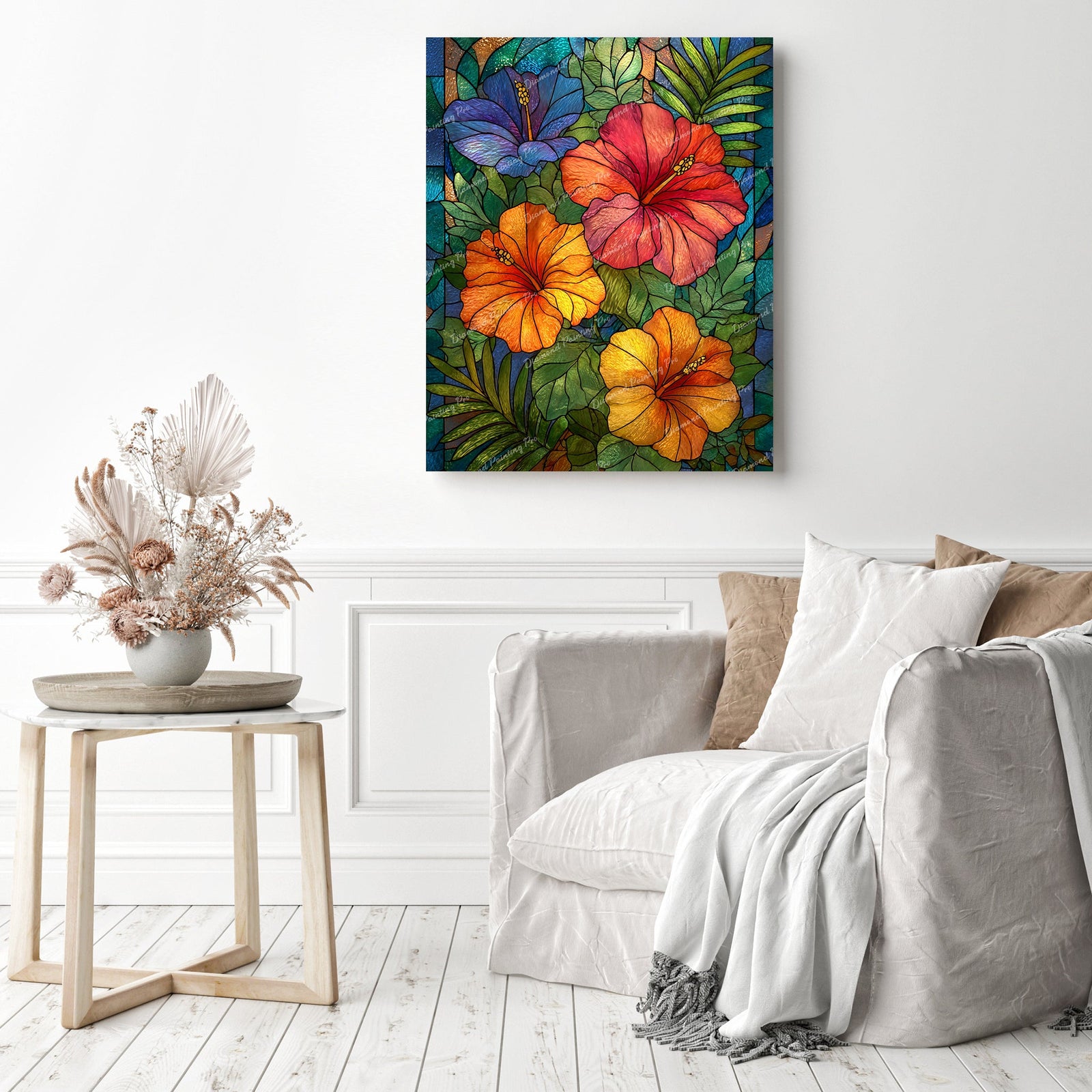 Stained Glass Hibiscus Diamond Painting as Home Decor