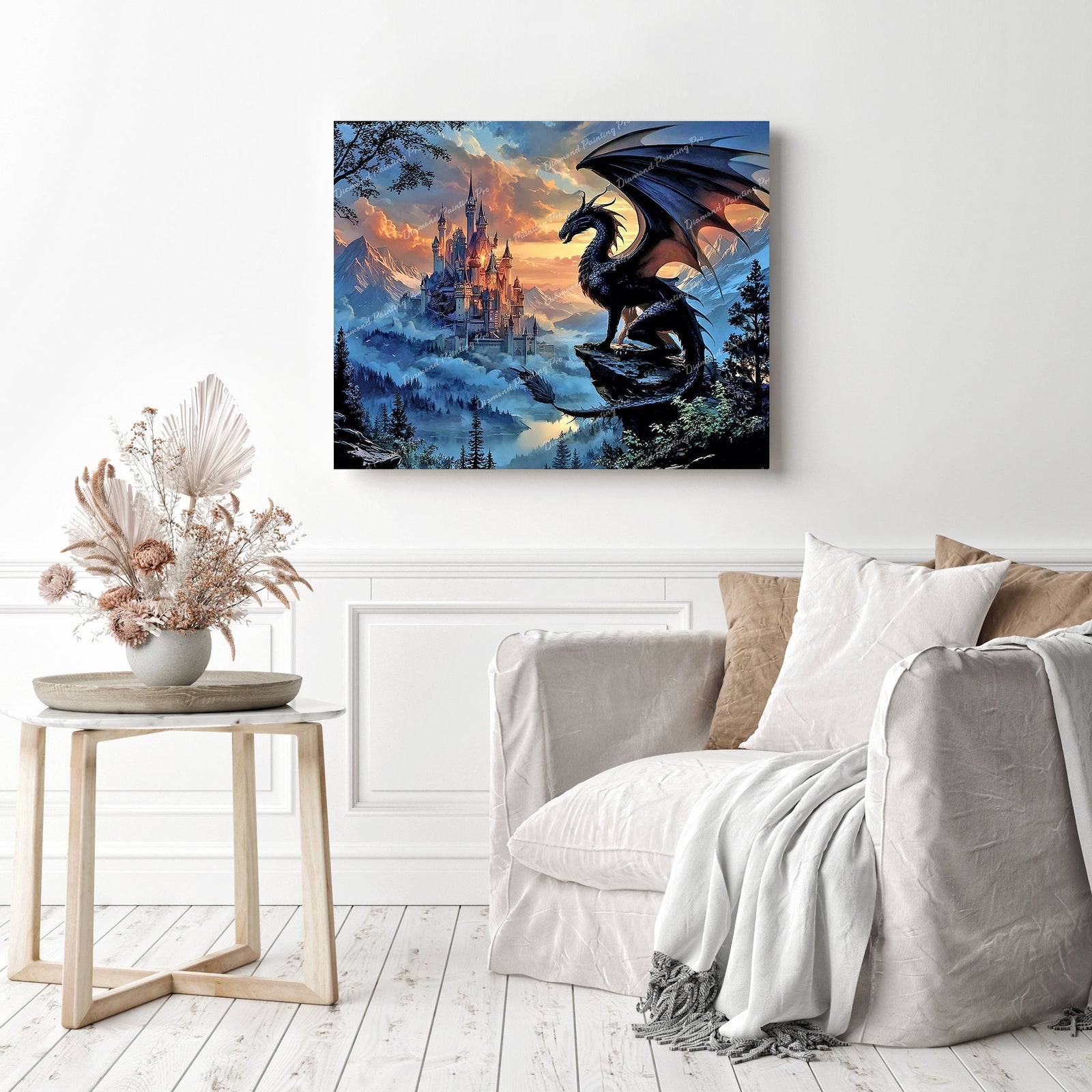 Twilight Castle Dragon Diamond Painting as Home Decor