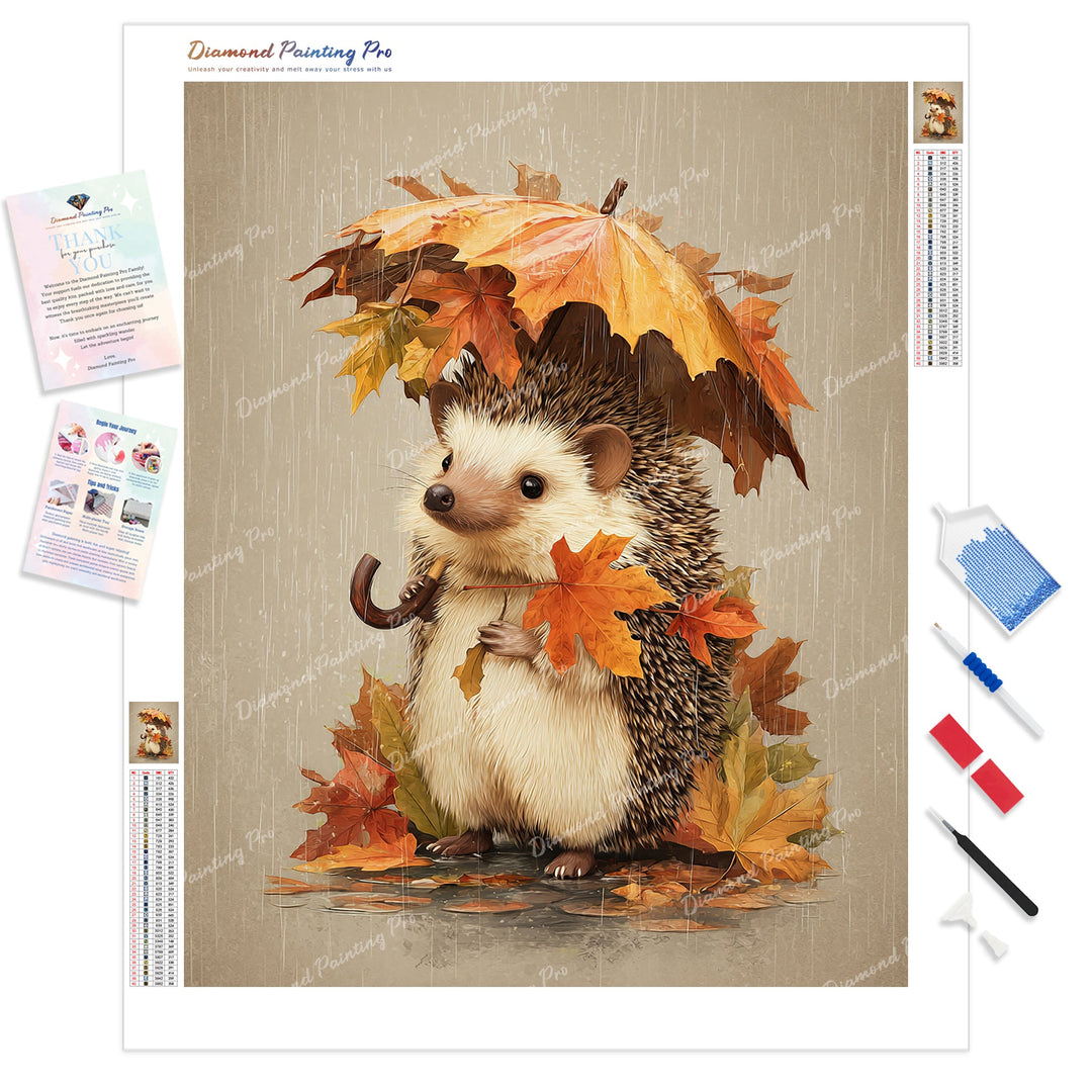 Autumn Hedgehog Diamond Painting Kit - Full Drill / Square or Round Diamonds with AB Drills Option