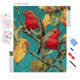 Autumn Robins Diamond Painting Kit - Full Drill / Square or Round Diamonds with AB Drills Option