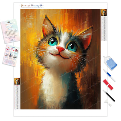 Azure Cat Gaze Diamond Painting Kit - Full Drill / Square or Round Diamonds with AB Drills Option