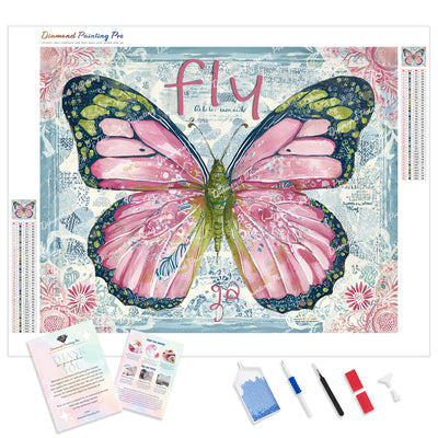 Boho Freedom Butterfly Diamond Painting Kit - Full Drill / Square or Round Diamonds with AB Drills Option