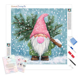Bubblegum Holiday Gnome Diamond Painting Kit - Full Drill / Square or Round Diamonds with AB Drills Option