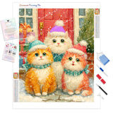 Christmas Kitties Diamond Painting Kit - Full Drill / Square or Round Diamonds with AB Drills Option