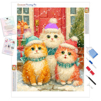 Christmas Kitties Diamond Painting Kit - Full Drill / Square or Round Diamonds with AB Drills Option
