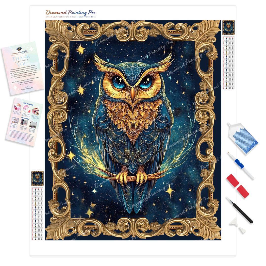 Cosmic Owl Diamond Painting Kit - Full Drill / Square or Round Diamonds with AB Drills Option