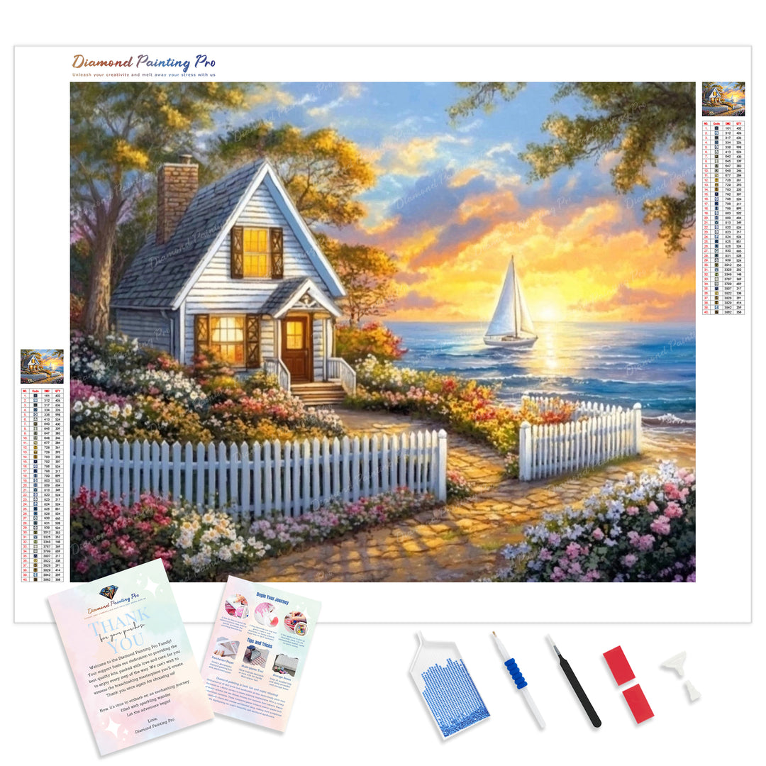 Cottage by the Sea Diamond Painting Kit - Full Drill / Square or Round Diamonds with AB Drills Option