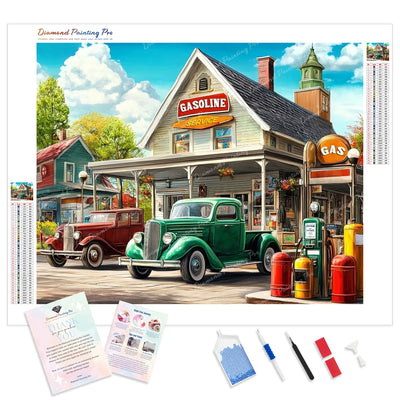 Country Gas & Go Diamond Painting Kit - Full Drill / Square or Round Diamonds with AB Drills Option