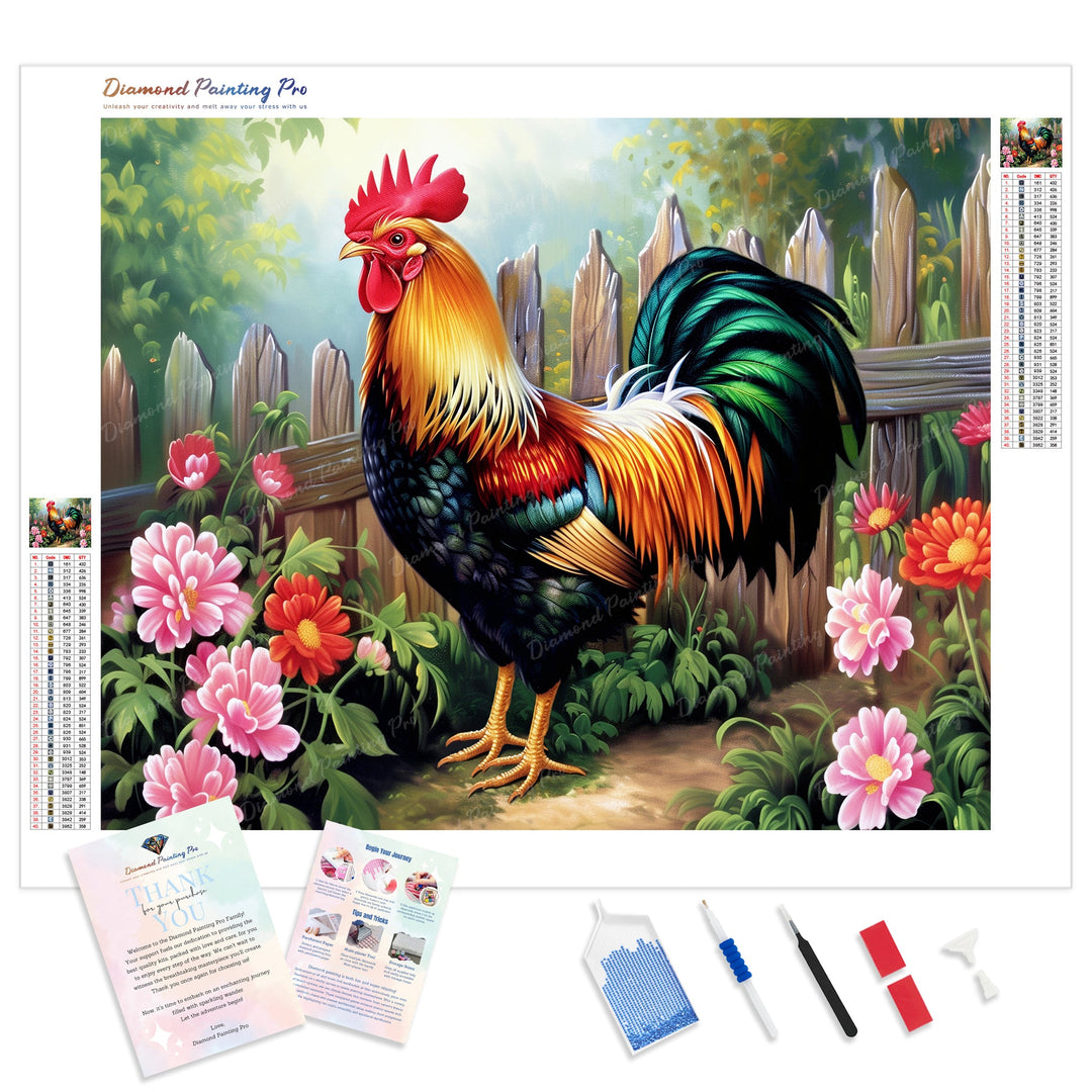 Country Rooster | Diamond Painting Kit - Full Drill - Square or Round Diamonds with AB Drills Option