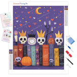Crowned Skull Bookshelf Diamond Painting Kit - Full Drill / Square or Round Diamonds with AB Drills Option