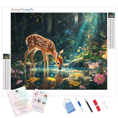 Enchanted Forest Fawn Diamond Painting Kit - Full Drill / Square or Round Diamonds with AB Drills Option