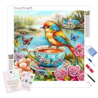Garden Tea Party Diamond Painting Kit - Full Drill / Square or Round Diamonds with AB Drills Option