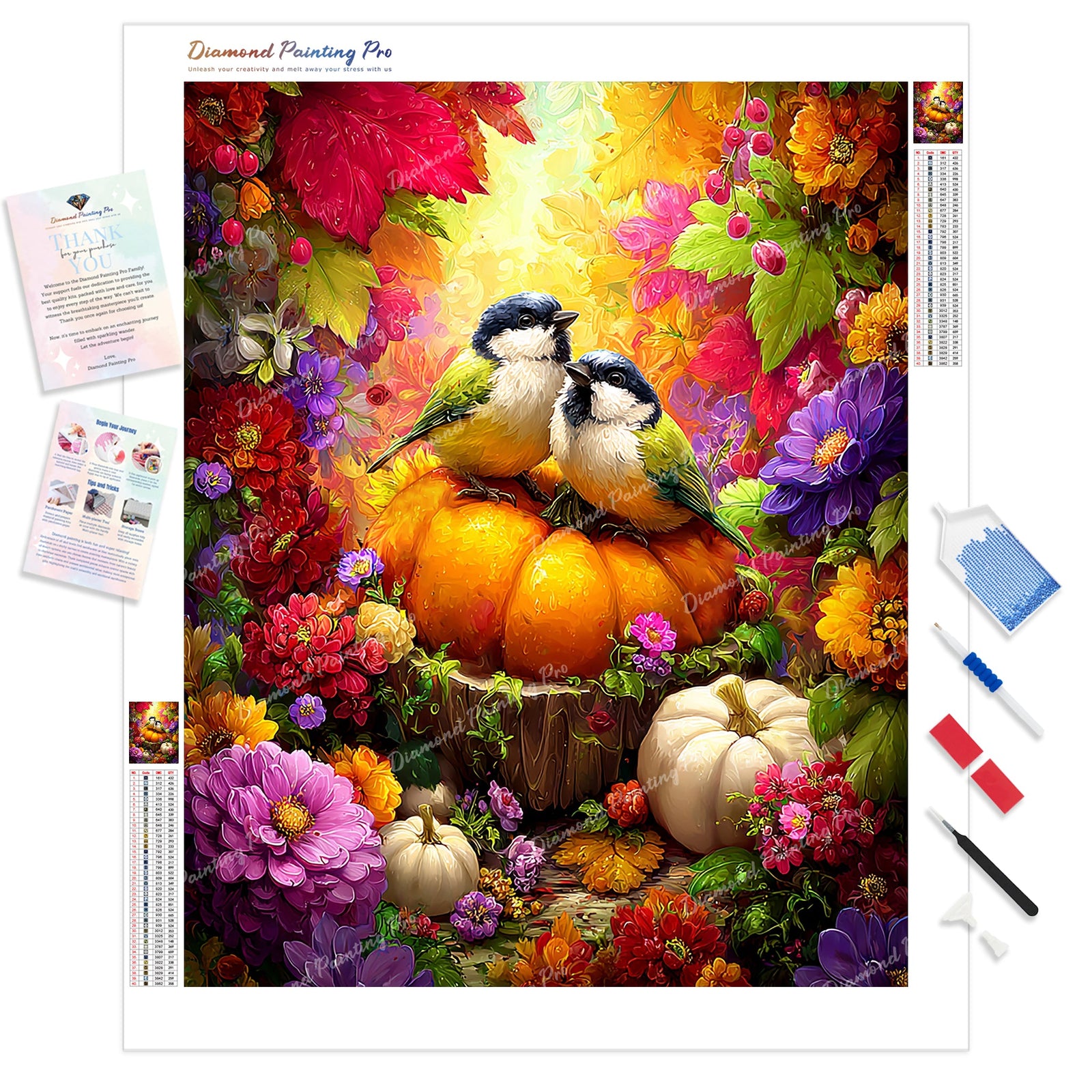 Harvest Lovebirds Diamond Painting Kit - Full Drill / Square or Round Diamonds with AB Drills Option