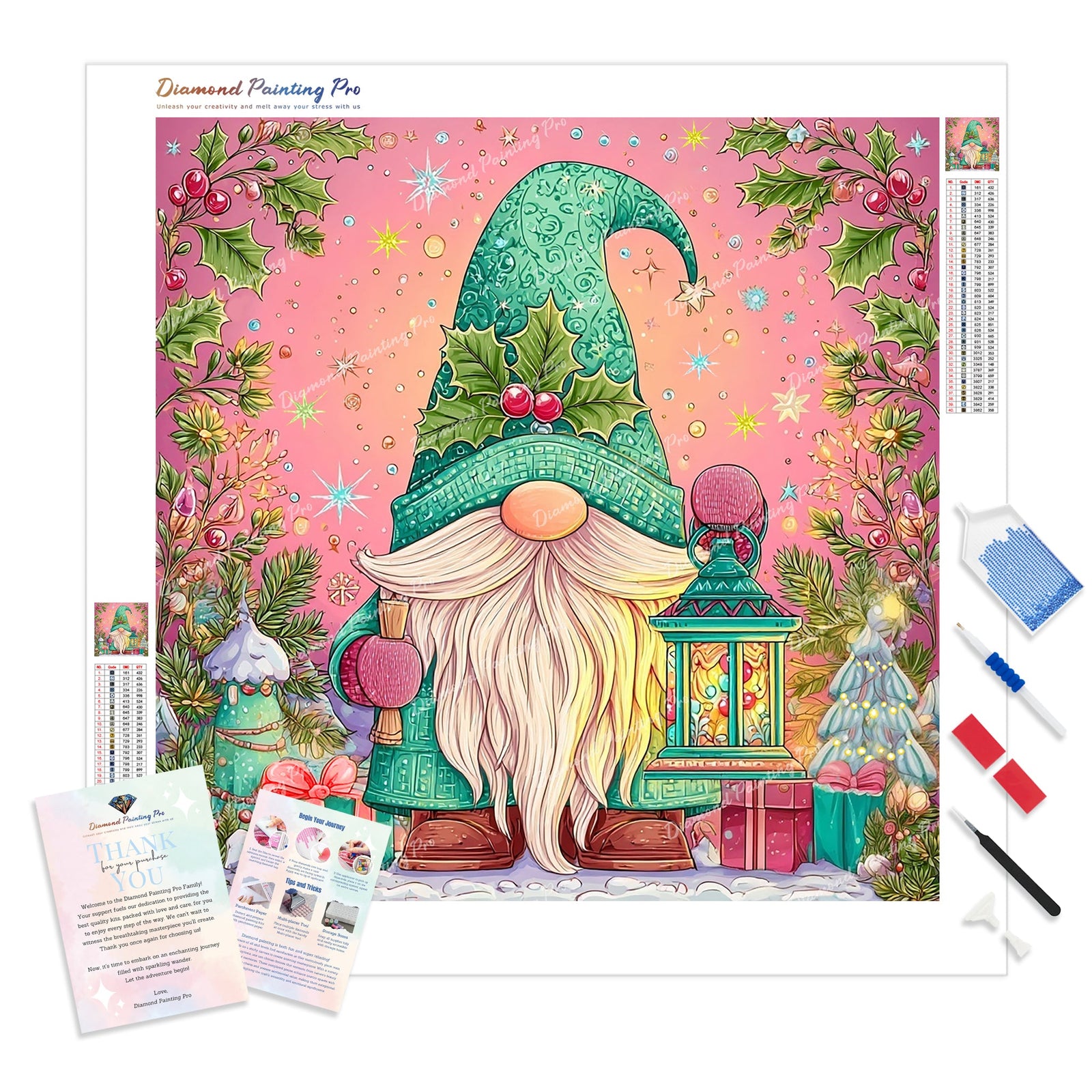 Holly Jolly Gnome Diamond Painting Kit - Full Drill / Square or Round Diamonds with AB Drills Option