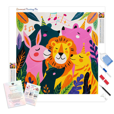 Jungle Jamboree Diamond Painting Kit - Full Drill / Square or Round Diamonds with AB Drills Option