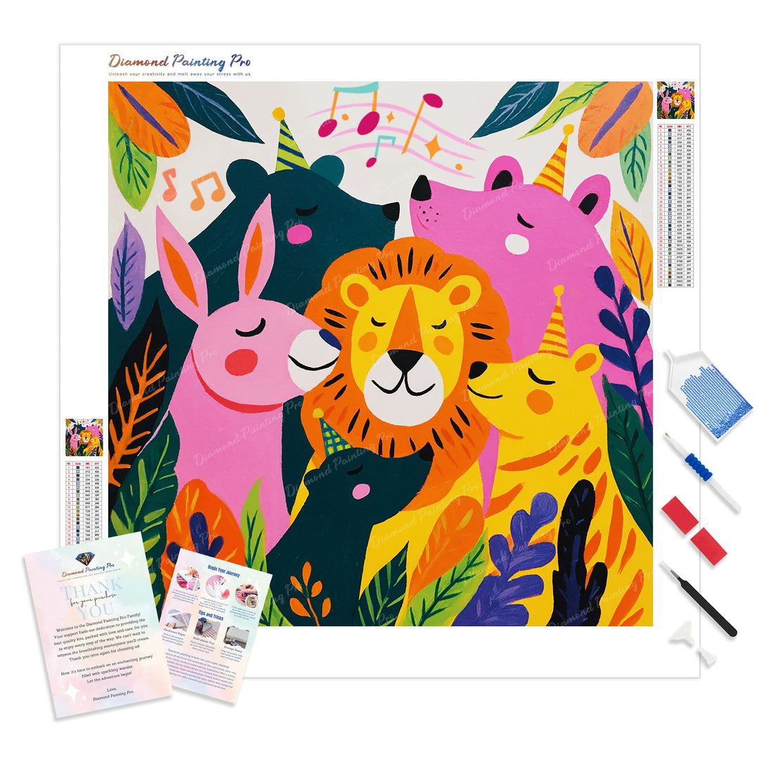 Jungle Jamboree Diamond Painting Kit - Full Drill / Square or Round Diamonds with AB Drills Option
