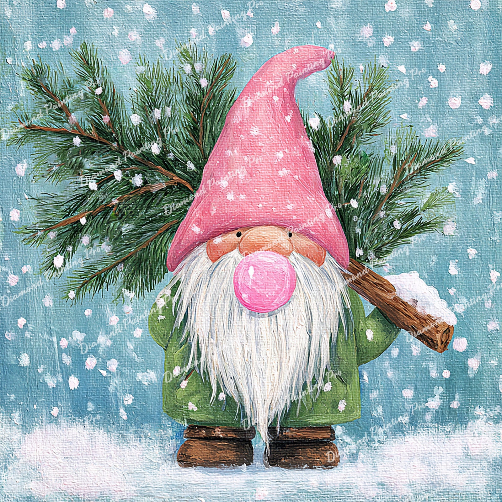 Bubblegum Holiday Gnome Diamond Art Design - Full Drill with 5d Square or Round Diamonds / AB Drills Available