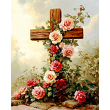 Cross of Roses Diamond Art Design - Full Drill with 5d Square or Round Diamonds / AB Drills Available