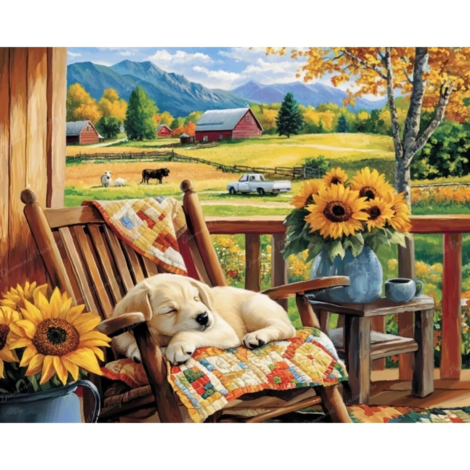 Farmhouse Porch Nap Diamond Art Design - Full Drill with 5d Square or Round Diamonds / AB Drills Available