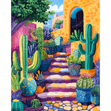 Fiesta Cactus Path Diamond Art Design - Full Drill with 5d Square or Round Diamonds / AB Drills Available