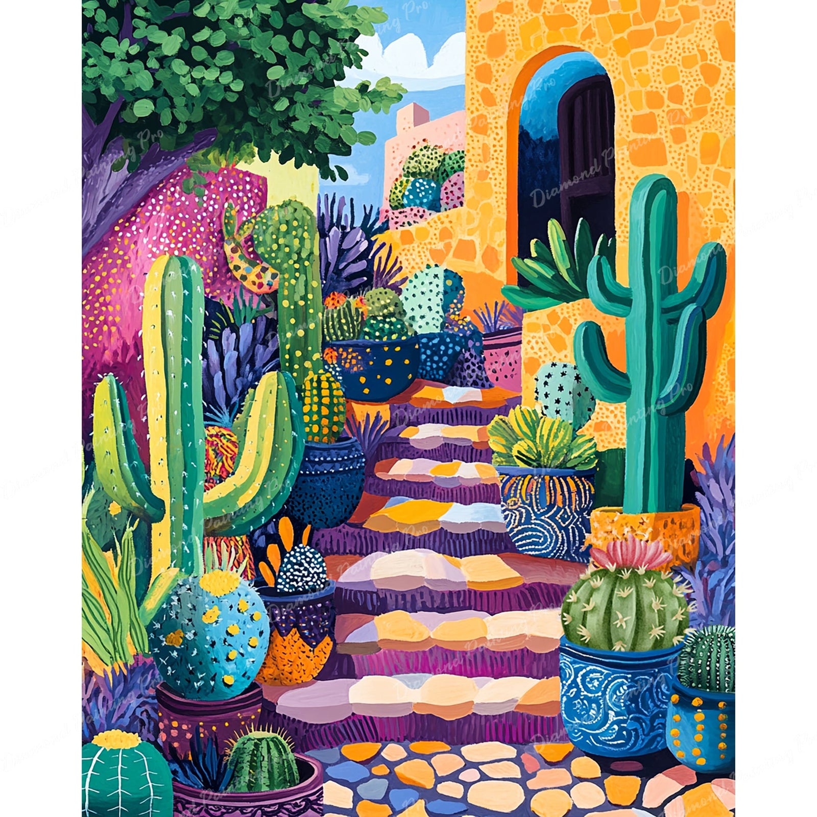 Fiesta Cactus Path Diamond Art Design - Full Drill with 5d Square or Round Diamonds / AB Drills Available