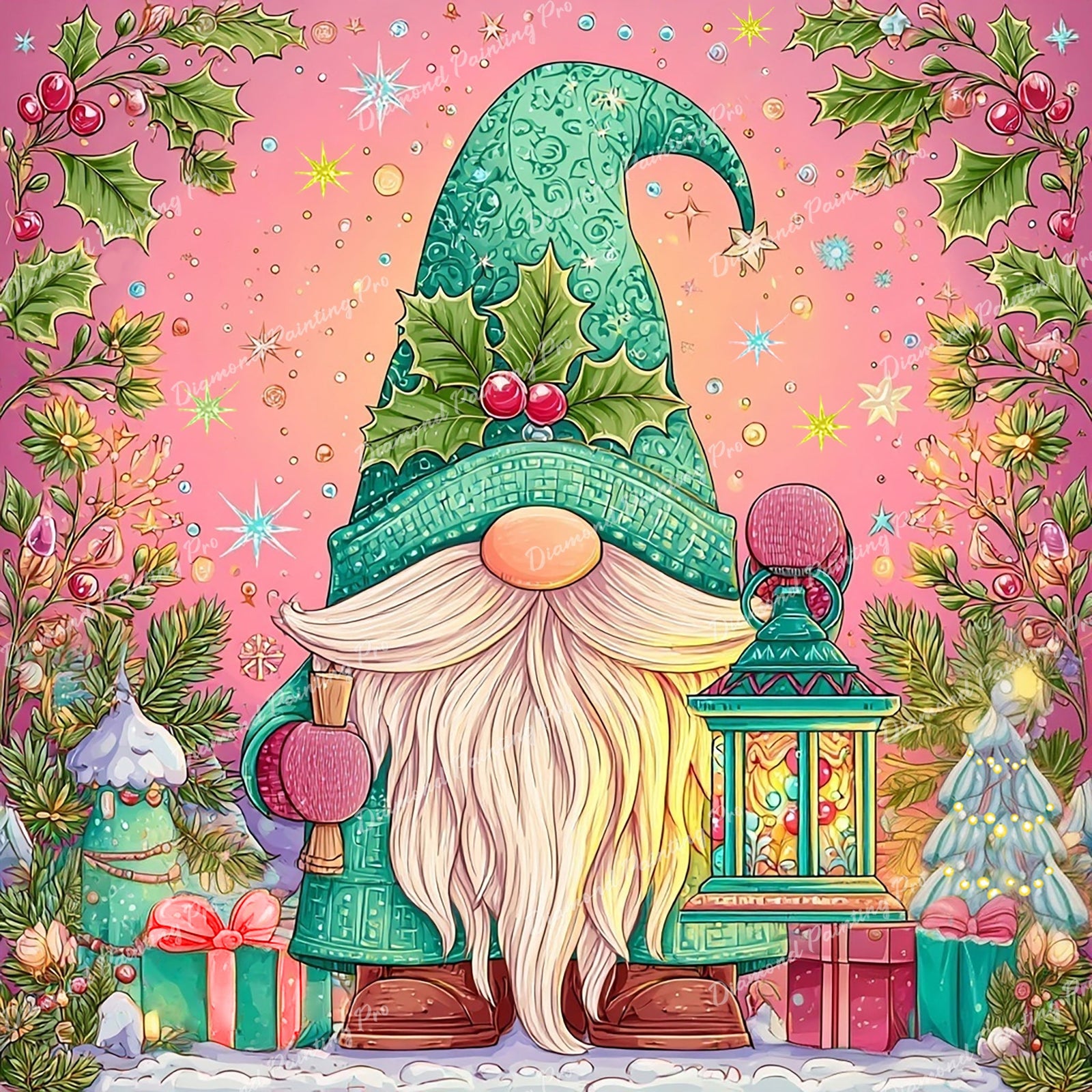 Holly Jolly Gnome Diamond Art Design - Full Drill with 5d Square or Round Diamonds / AB Drills Available