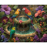 Parrots and Fountain Diamond Art Design - Full Drill with 5d Square or Round Diamonds / AB Drills Available