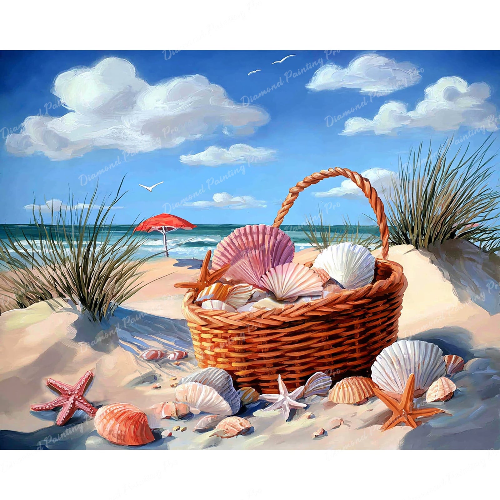 Seashell Basket Diamond Art Design - Full Drill with 5d Square or Round Diamonds / AB Drills Available