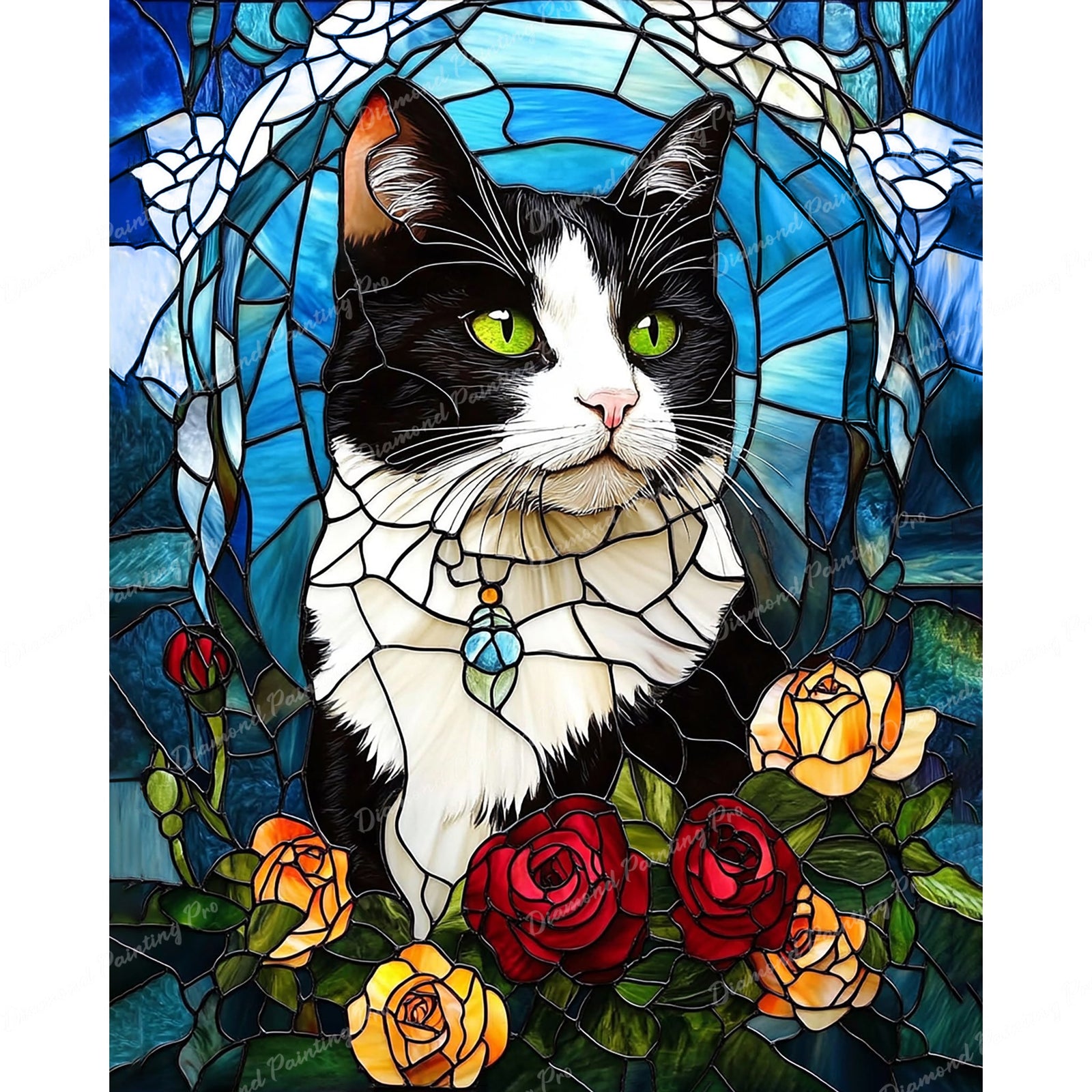 Stained Glass Purr-trait Diamond Art Design - Full Drill with 5d Square or Round Diamonds / AB Drills Available