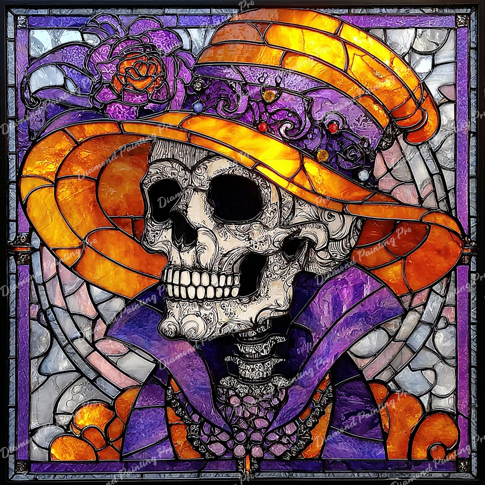 Stained Glass Skull Baron Diamond Art Design - Full Drill with 5d Square or Round Diamonds / AB Drills Available