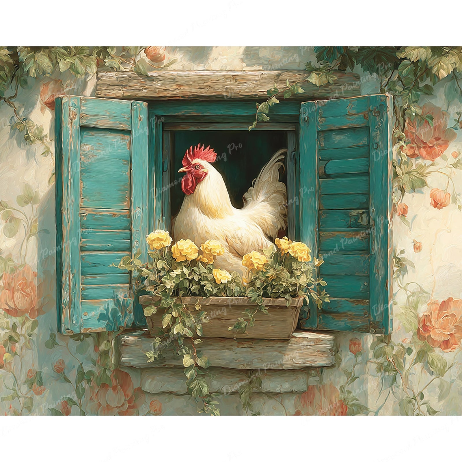 Sunny Rooster Window Diamond Art Design - Full Drill with 5d Square or Round Diamonds / AB Drills Available
