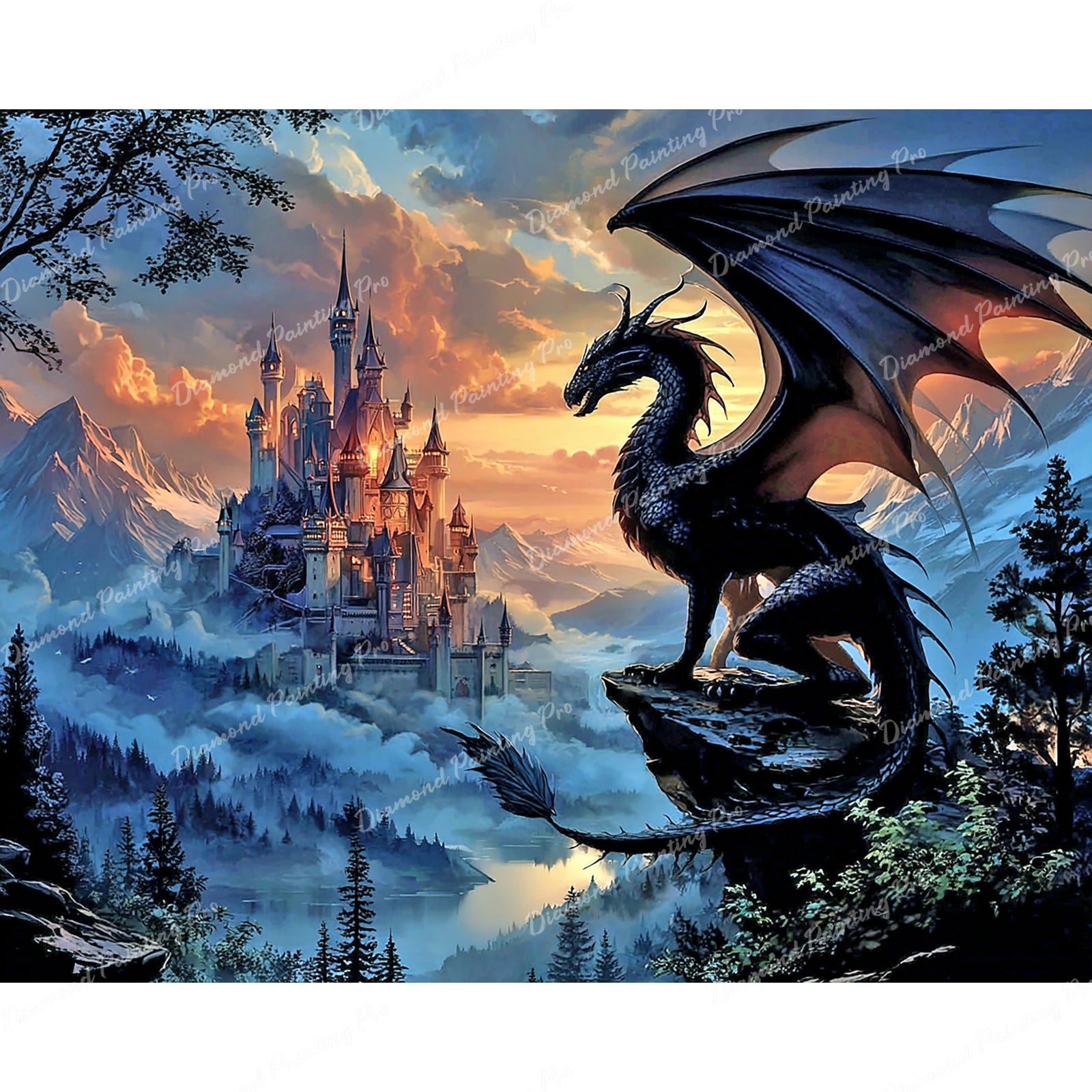 Twilight Castle Dragon Diamond Art Design - Full Drill with 5d Square or Round Diamonds / AB Drills Available