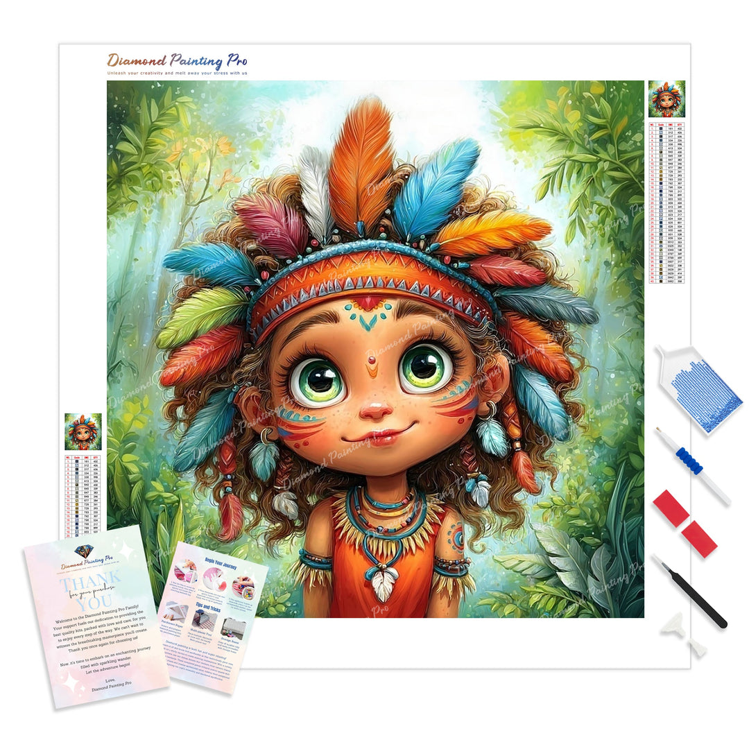 Little Tribal Chief Diamond Painting Kit - Full Drill / Square or Round Diamonds with AB Drills Option