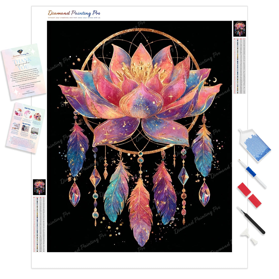 Lotus Dreamcatcher Diamond Painting Kit - Full Drill / Square or Round Diamonds with AB Drills Option