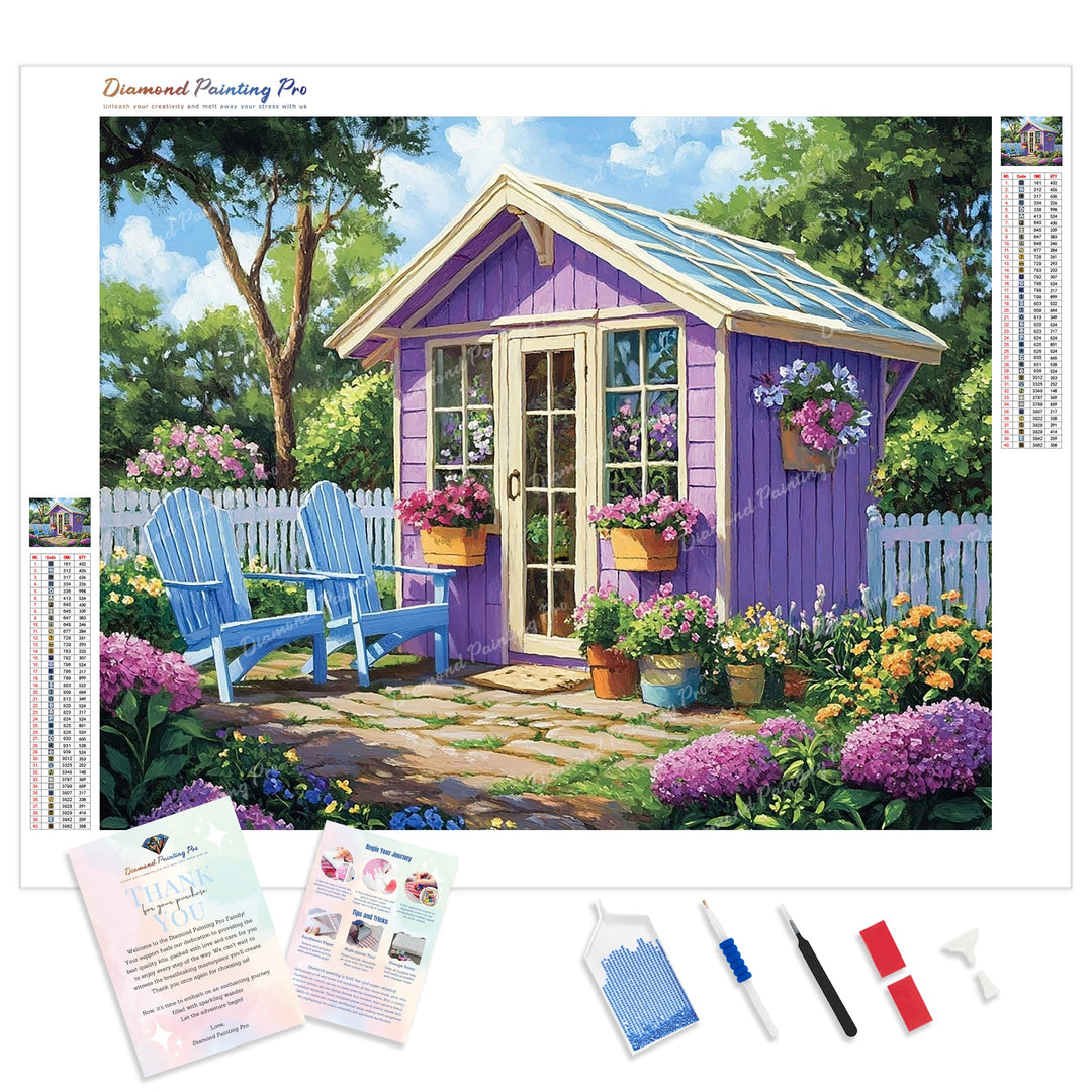 Purple Flower Garden Diamond Painting Kit - Full Drill / Square or Round Diamonds with AB Drills Option