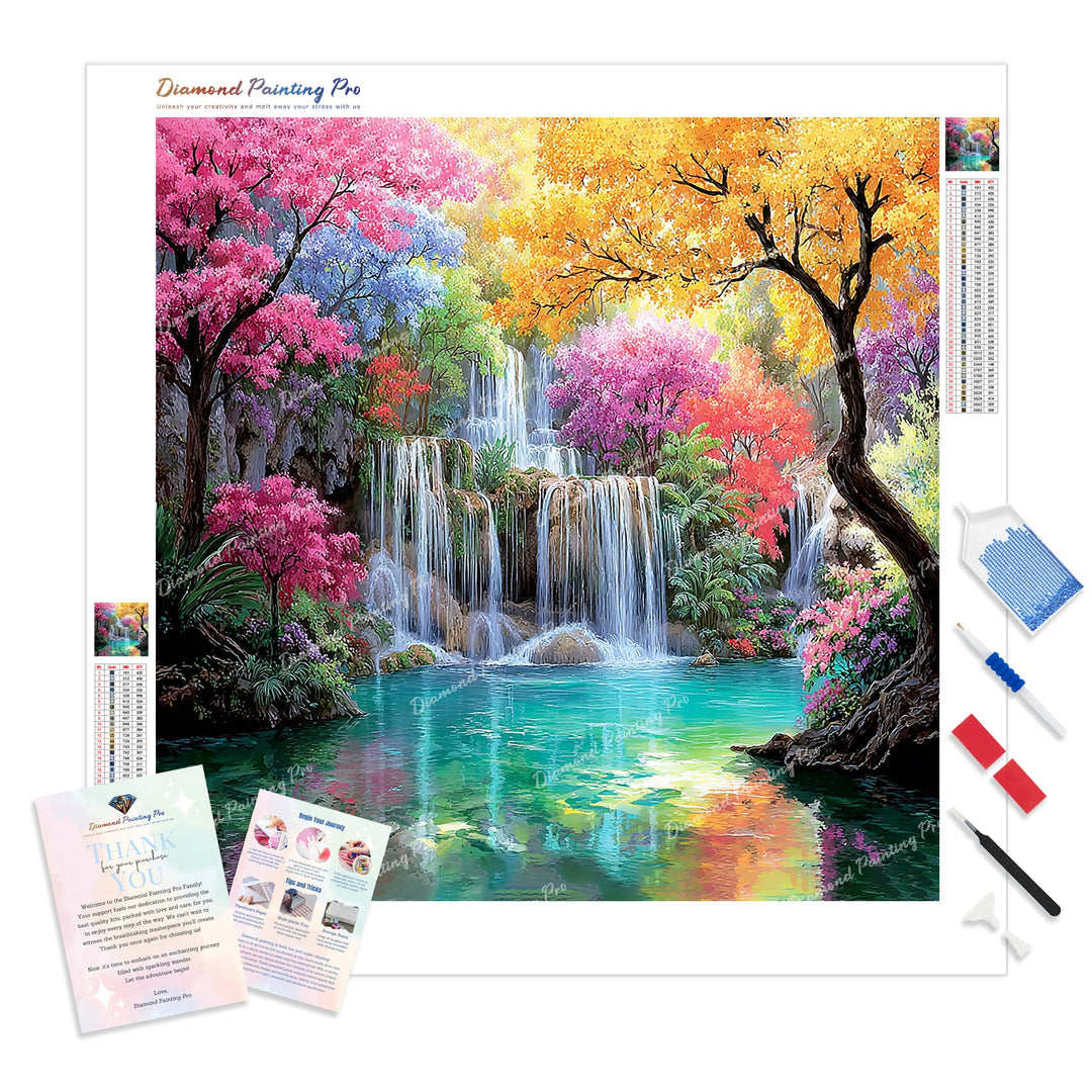 Rainbow Falls Diamond Painting Kit - Full Drill / Square or Round Diamonds with AB Drills Option