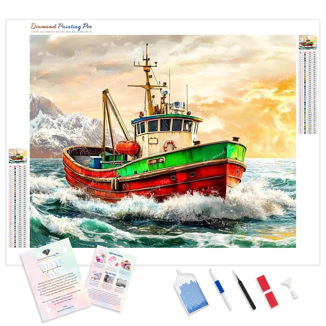 Rough Seas Trawler Diamond Painting Kit - Full Drill / Square or Round Diamonds with AB Drills Option