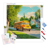 School Bus Ride Diamond Painting Kit - Full Drill / Square or Round Diamonds with AB Drills Option