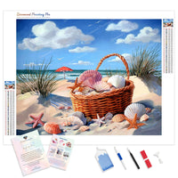 Seashell Basket Diamond Painting Kit - Full Drill / Square or Round Diamonds with AB Drills Option
