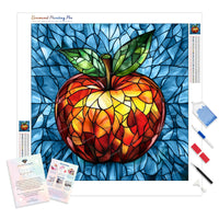 Stained Glass Apple Diamond Painting Kit - Full Drill / Square or Round Diamonds with AB Drills Option
