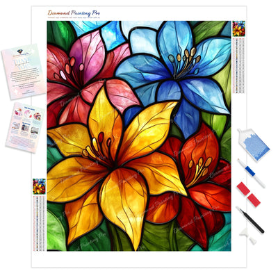 Stained Glass Bloom Diamond Painting Kit - Full Drill / Square or Round Diamonds with AB Drills Option