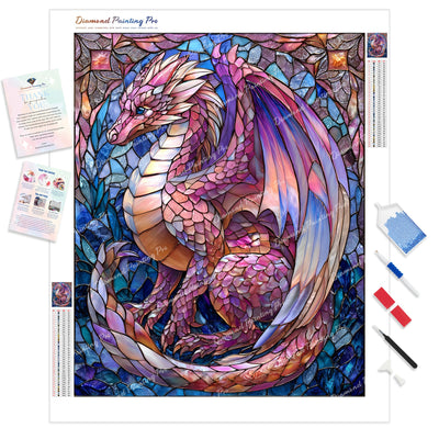 Stained Glass Dragon Diamond Painting Kit - Full Drill / Square or Round Diamonds with AB Drills Option