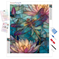 Stained Glass Dragonfly Diamond Painting Kit - Full Drill / Square or Round Diamonds with AB Drills Option