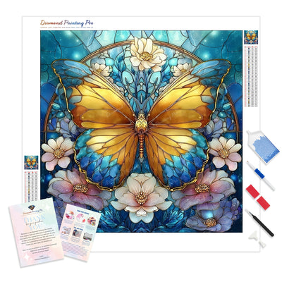 Stained Glass Floral Butterfly Diamond Painting Kit - Full Drill / Square or Round Diamonds with AB Drills Option