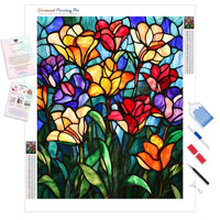 Stained Glass Flowers Diamond Painting Kit - Full Drill / Square or Round Diamonds with AB Drills Option