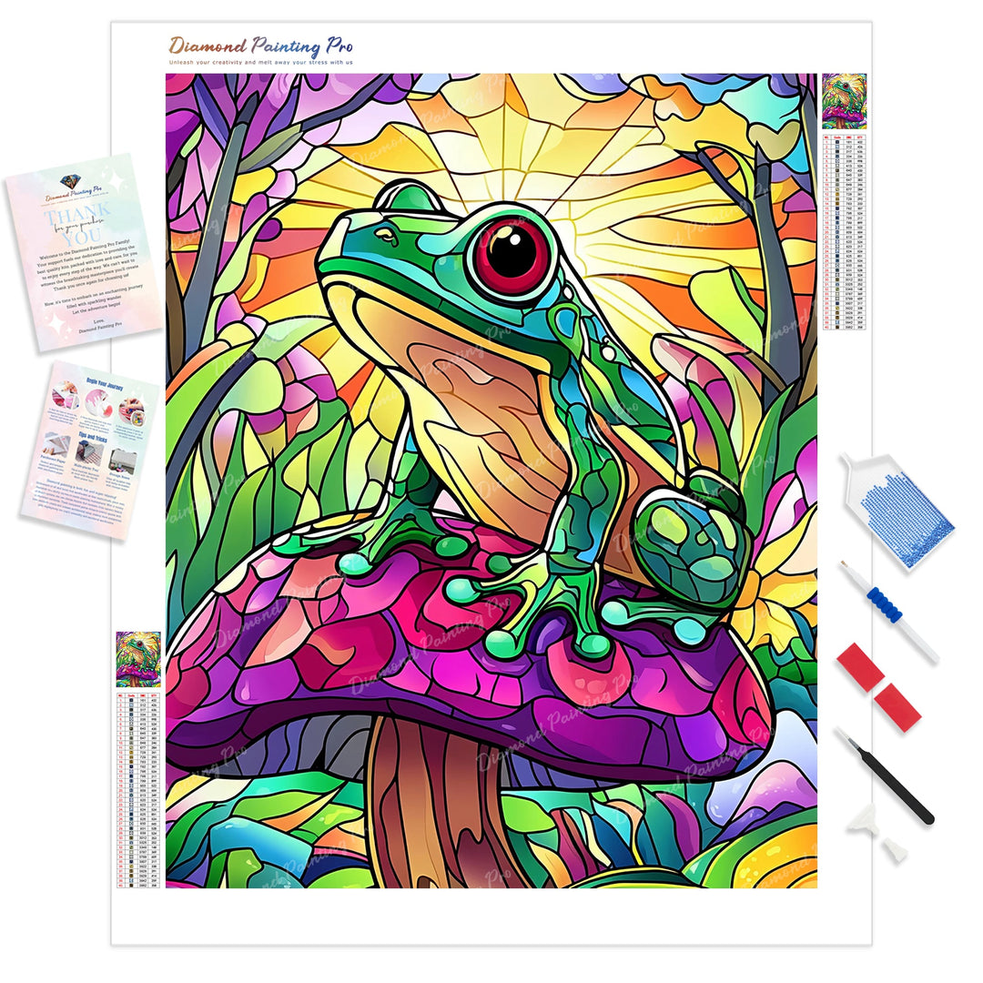 Stained Glass Frog Diamond Painting Kit - Full Drill / Square or Round Diamonds with AB Drills Option