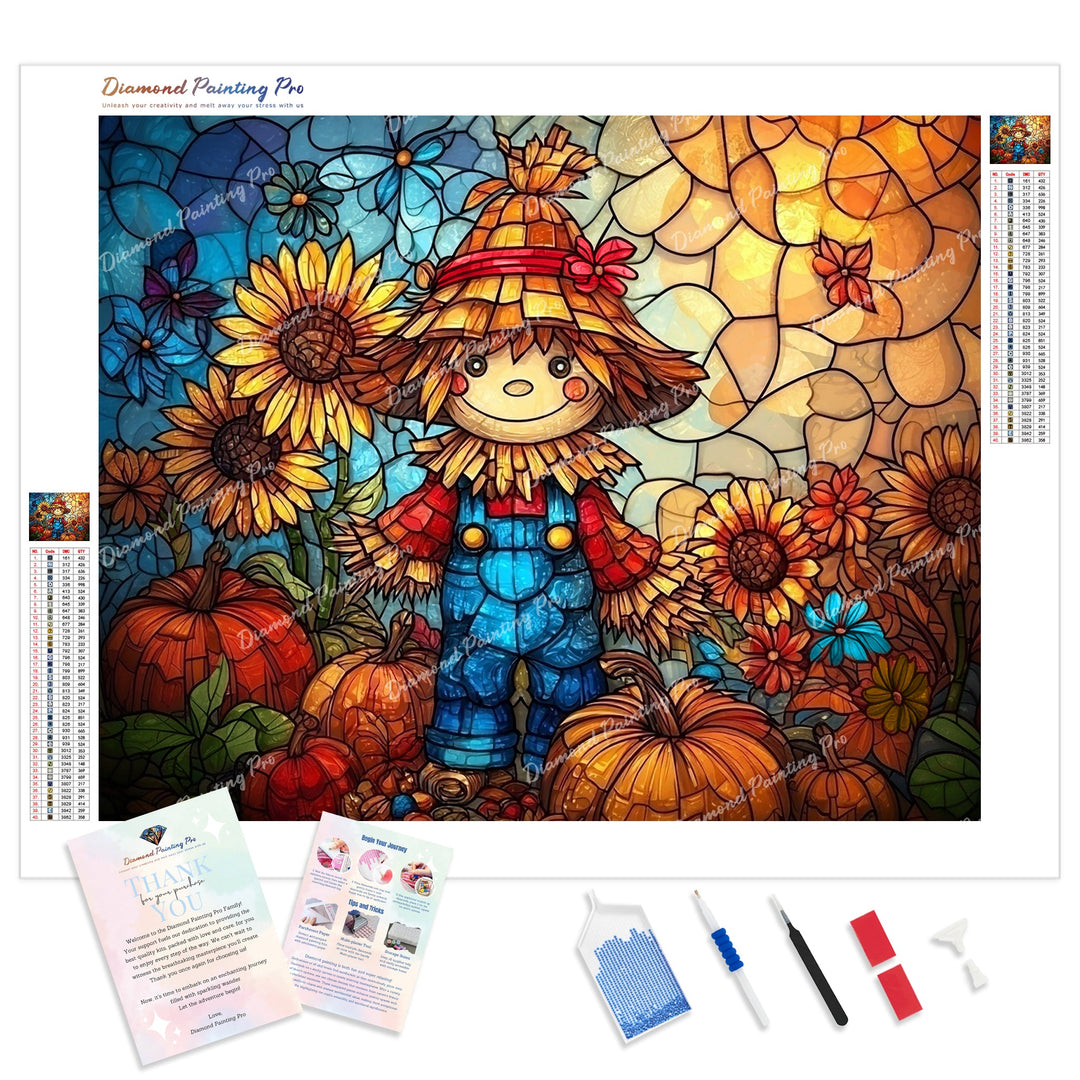 Stained Glass Scarecrow Diamond Painting Kit - Full Drill / Square or Round Diamonds with AB Drills Option