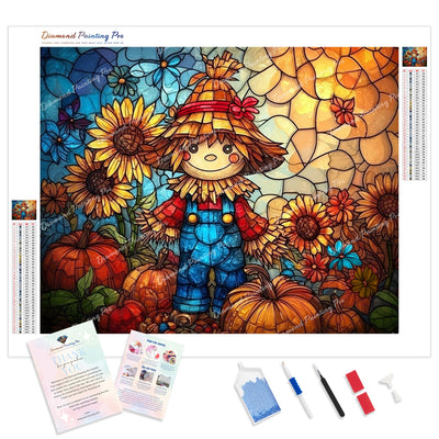 Stained Glass Scarecrow Diamond Painting Kit - Full Drill / Square or Round Diamonds with AB Drills Option