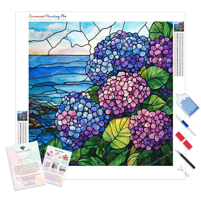 Stained Glass Shoreline Diamond Painting Kit - Full Drill / Square or Round Diamonds with AB Drills Option